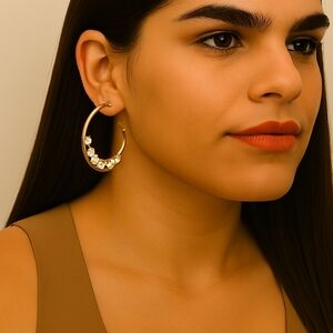 Women's Stunning Polished Gold tone Sparkling Crystal Open Hook Post Earrings